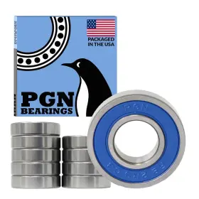 Pgn Bearings Pgn-r8-2rs-10 10 Pack R82rs Bearing Lubricated Chrome Steel Sealed Ball 1/2 Inch