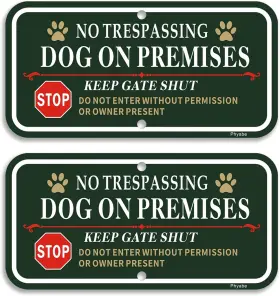 Ntdop-1206 Phyabe 2 Pack No Trespassing Dog On Premises Keep Gate Shut Sign 12 X 6 Inch Green