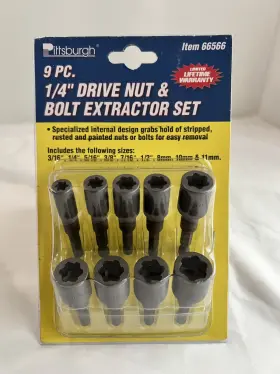 66566 Pittsburgh 9 Pc. 1/4 Inch Drive Nut And Bolt Extractor Set - Item #66566 New