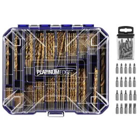 02-089 Platinumedge 276pc Titanium Twist Drill Bit Set With S2 Bits 135 Tip High Speed Steel