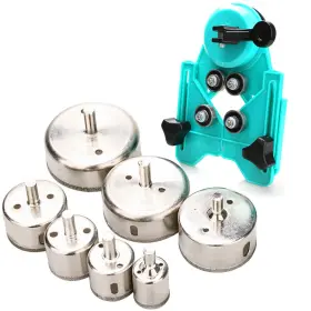 Poraxy 713463432744 Hole Saw Set 7pcs Diamond Drill Bits With Guide Jig Fixture 1-3.15