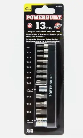 648666 Powerbuilt 13 Piece Tamper Resistant Star Bit Set Torx Bits T8 To T55