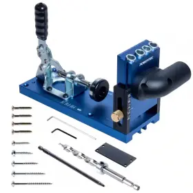 Powertec 726084875371 Aluminum Pocket Hole Jig Set With 1-1/4 Inch Od Dust Port Drill Bit Stop