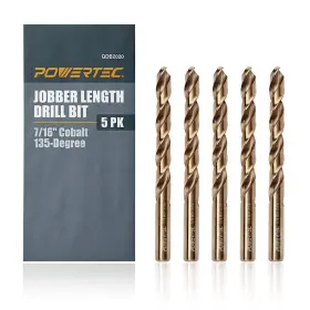 Qdb2020 Powertec 7/16 Cobalt Drill Bits - 5 Pack 5-35/64 Length M35 Hss Jobber Twist B