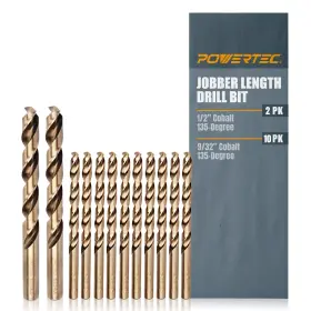 Qdb2103 Powertec 1/2 Inch And 9/32 Cobalt Drill Bits - 12 Pack M35 Hss Jobber Length Twi