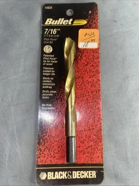 14828 Precision 17055 Black And Decker Bullet Titanium Drill Bit 7/16 Inch Pilot Point Unopened Nos