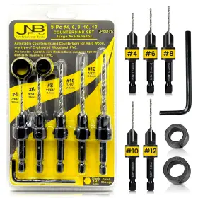 Jp0504t12 Professional Tools Wood Countersink Drill Bit Set 5pc #4 7/64 Inch #6 9/64 #8 11/164 #10 3/16