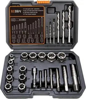 Rebra 768492063322 Screw&bolt Extractor Set And Left-hand Drill Bit With 26pcs Black