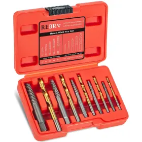 6542 Rebra 768492063773 10-pieces Screw Extractor Set 37# Cr-mo And Hss Steel Cobalt Left-hand Dr