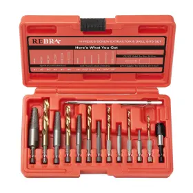 Rebra 768523926756 Screw Extractor And Left-hand Drill Bit Set Easy Out Broken Bolt Remover Revers