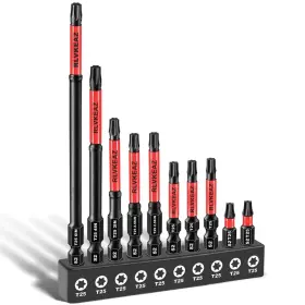 Rlv 445038815852 10pc T25 Torx Star Bits Set Impact Driver 1ftft To 6ftft Long Magnetic 1/4ftft Shank