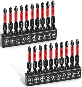 Rlvkeaz 445035186146 20-pcs Phillips Bits #2 Impact Magnetic 2ftft Head Drill And Screwdriver