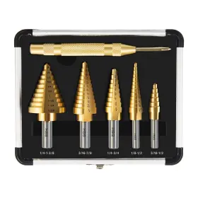 Sd-6pc Rogaper Step Drill Bit Set 6 Pcs Titanium High Speed Steel Bits W