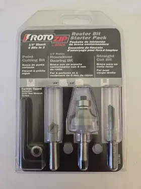 Rz101730 Rotozip Router Bit Starter 3 Piece Pack 1/4 Inch Shank Carbide Tipped