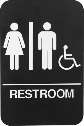 Balck-1 Rquna Self-adhesive Business Restroom Sign Ada Compliant Braille Unisex Balck