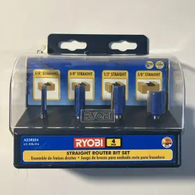 A25rs04 Ryobi 4 Pcs Straight Router Bit Set Blue Package 1/4 Inch 3/8 1/2 5/8 New
