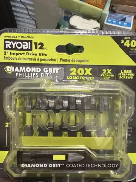 A961203 Ryobi Diamond Grit Impact Drive Bits 12pc 20x Wear Life K1