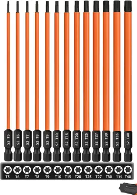 Saipe 313084769726 13-piece 6 Inch /150 Mm Long Torx Bit Set For Impact Driver S2 Steel Star S