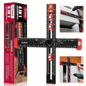 Gj65174-x52237 Saker 4-in-1 Drilling Positioning Ruler Adjustable 13.78in Multifunctional T Square R