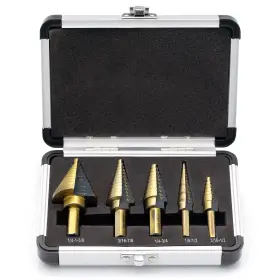 Segomo Tools 392000169739 5 Piece Sae Multiple Hole 50 Sizes Hss Step Drill Bit Set With Aluminum Case