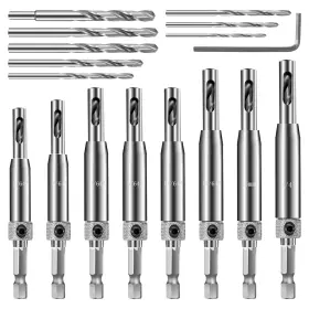 Sfasyely 762515100476 17pcs Self Centering Drill Bit Set For Hinges 1/4 Inch Hex Shank Vix Bits