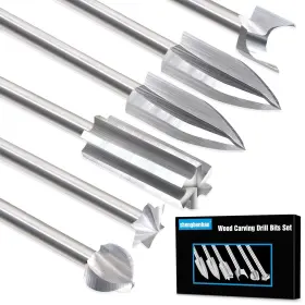 Shengbenhao-57 Shengbenhao 700433458279 Wood Carving Bits For Dremel Rotary Tools 6 Pcs Drill Set 1/8 Inch Shank Diy