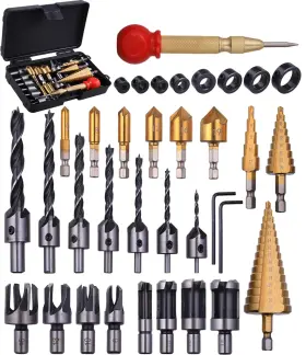 S-035 Shitime 34 Pack Wood Working Chamfer Drilling Tools 6 Countersink Drill Bit Set 7 Counte