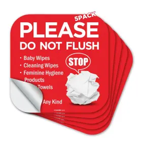 Ss-3dnf01 Smasmile Please Do Not Flush Sign 5 Pack 6 Inch X 6x6 Inches Red