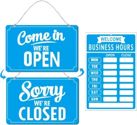 Oc-mw002blue Snailgo Open Closed Signs Business Hours Sign Set For Window Door Blue