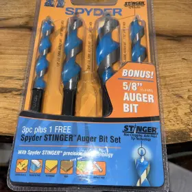 12001-1bonus Spyder Stinger 4 Pc Auger Drill Bit Set 1/2 Inch 5/8 3/4 1 Wood Boring Bits