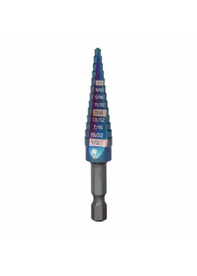 19019 Spyder 1/8-1/2 Inch Hex Shank 13-step Drill Bit Mach-blue Hss