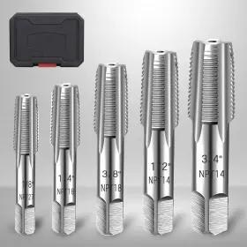 Sqlmlz 710702409659 5-piece Npt Pipe Tap Set Sizes Includes 1/8 Inch 1/4 3/8 1/2 And 3/4