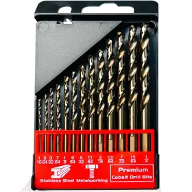 Stroton 630808641718 Cobalt Drill Bit Set 1/16-1/4 Inch 13pcs M35 High Speed Steel Twist