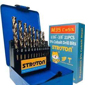 Stroton 673498823361 5% Cobalt Drill Bit Set 1/16-3/8 Inch 21pcs For Stainless Steel Hard Metal Ca
