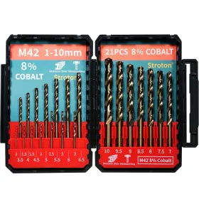 Stroton 764333258865 Metric M42 8% Cobalt Drill Bits Set For Stainless 1-10mm 21pcs