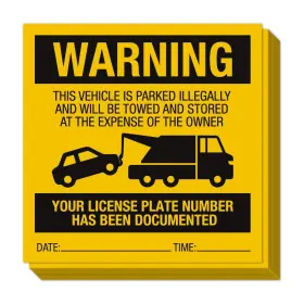 Sutter Signs 810035676527 Illegally Parked Warning Stickers Pack Of 25 5.5 Inch L X W Yellow Black