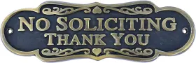 Aah-ds01 Ta Dizayn Brass Finish No Soliciting Thank You Sign 8 Inch - Solid # Antique