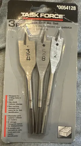 0054128 Task Force - 3 Piece Wood Boring Spade Drill Bit Set 3/4 Inch 5/8 And 1/2