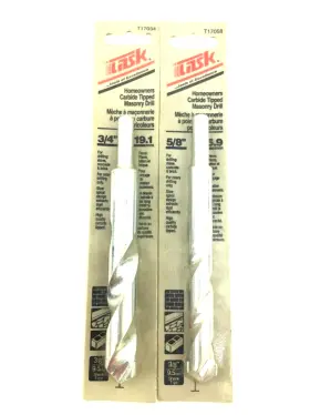 T-17034 Task 2 Homeowners Carbide Tipped Masonry Drill Tool 3/4 Inch And 5/8 Stone Drilling