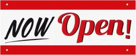 Sign-01 Tatuo Now Open Sign Banner Business Flag Vinyl Red Black White