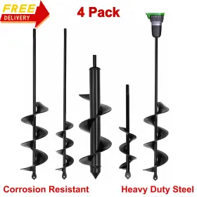 Tcbwfy 705353091988 4 Pack Garden Auger Spiral Drill Bits - Heavy Duty Steel Corrosion Resistant