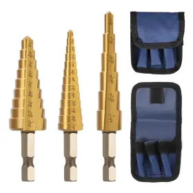 Twd003 Teworda Step Drill Bit Set 3pcs Hss Titanium Coated High Speed Steel Bits Covering