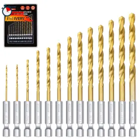Ticonn 744110392913 13 Pcs Titanium Coated Drill Bit Set With Hex Shank 135 Degree Tip High