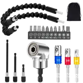 Tietoc 768788776783 19pcs Flexible-drill-bit-extension Set Hex Shank 105 Right-angle-drill-attach
