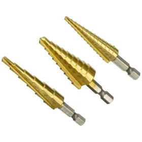 16503 Titan Step Drill Bit Set 3-piece High-speed Steel With Titanium Finish