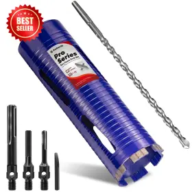 Tool 313053595530 3 Inch Pro Dry Core Drill Bit With Pilot And Adapters Sds Plus Max Hex Concrete Rebar