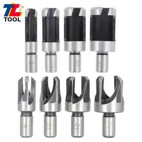 Tl1178600 Tool Library 8 Pc Carbon Steel Wood Plug Hole Cutter Dowel Maker Shank Drill Bit Set