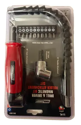 242-3557 Tool Shop 13pc Drill Bit Holder Set Magnetic 90 105 Angle Flexible Shaft 1/4 Inch Hex