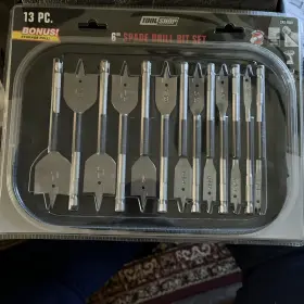 242-7637 Tool Shop 13pc 6 Inch Spade Drill Bit Set With Storage Roll 1/4 Quick Change Shank