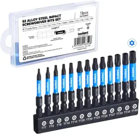 Ta01039001 Toolant 2 Inch Impact Torx Bit Set 13pcs Tt7-tt40 1/4 Hex-shank S2 Steel Star Bi